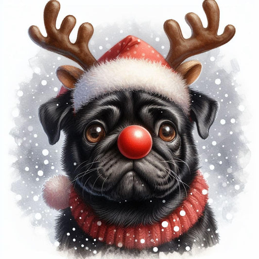 Black Pug Christmas Card