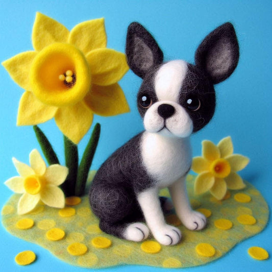 Boston Terrier Daffodil Card
