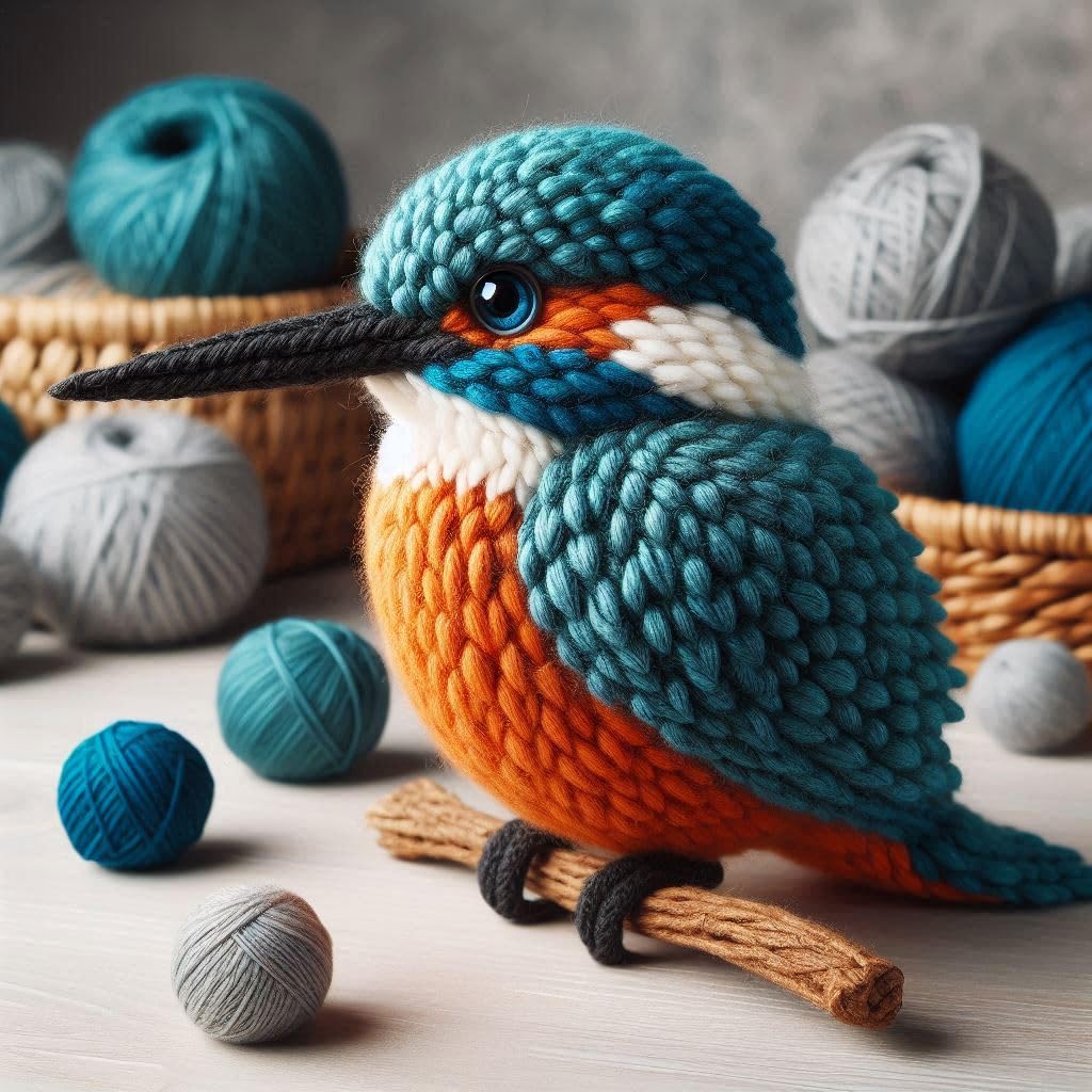 Knitted Kingfisher Blank Card