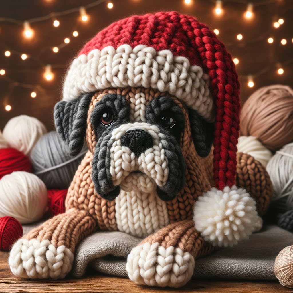 Boxer Dog Knitted Christmas Card