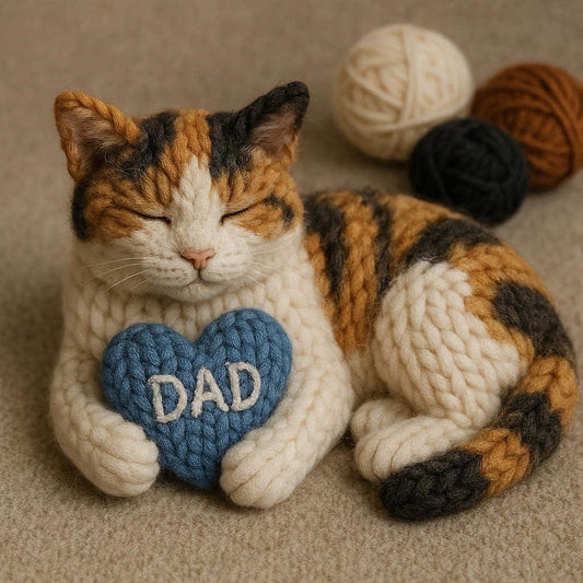  Calico cat with a blue heart that says DAD