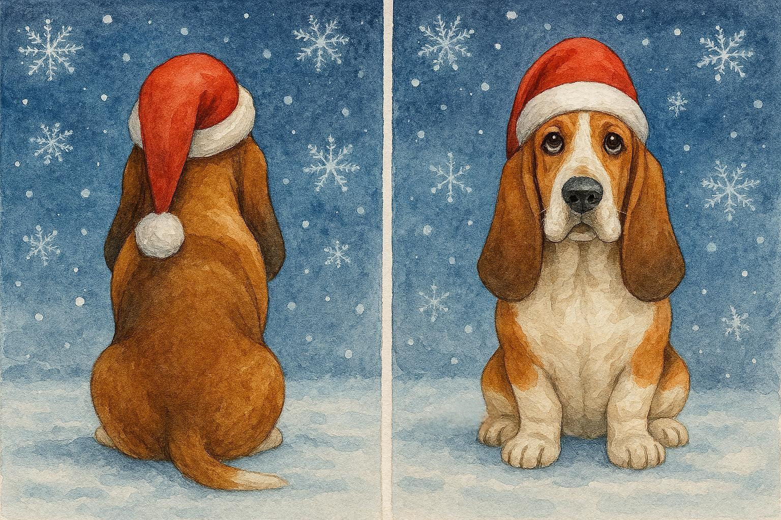Front and back of Basset Hound Christmas Card