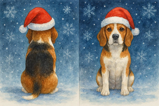 Front and back of Beagle Christmas Card