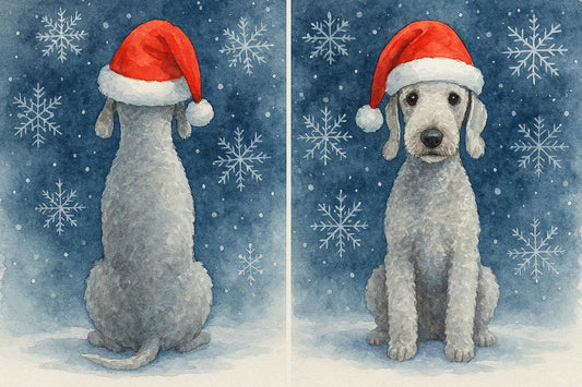Front and Back of Bedlington Terrier Christmas Card