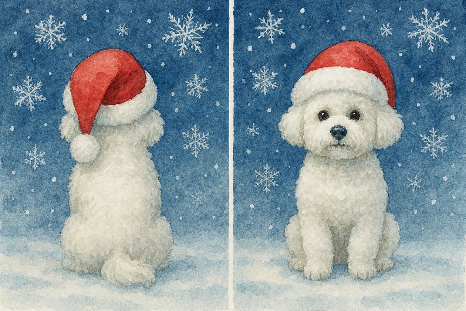 Front and back of Bichon Frise Christmas card