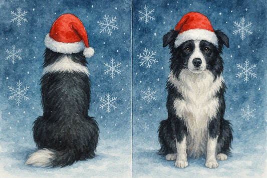 Front and back of Border Collie Christmas Card
