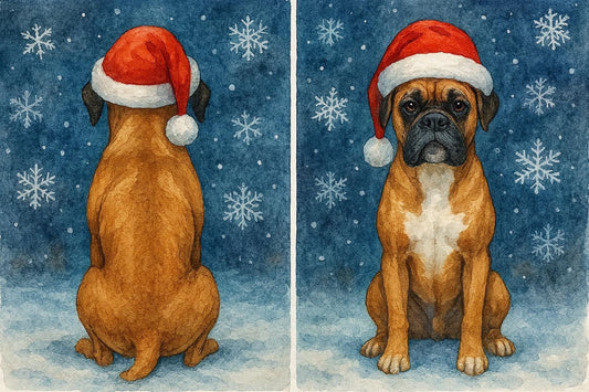 Front and back of Boxer Dog Christmas Card