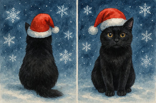 Front and back of Black Cat Christmas Card