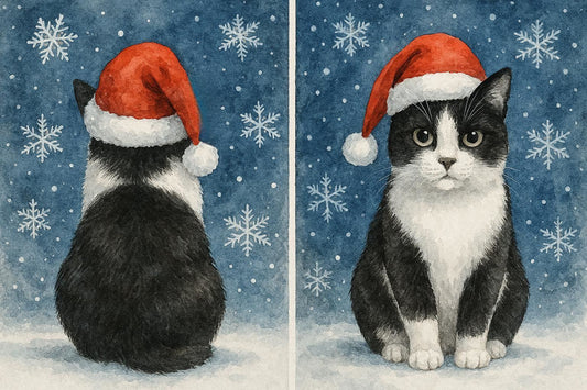 Front and back of Black and White Cat Christmas Card