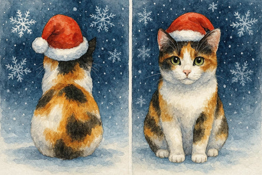 Front and back of Calico Cat Christmas Card