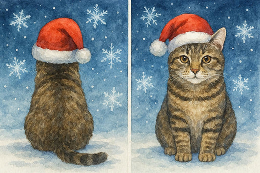 Front and back of Tabby Cat Christmas Card