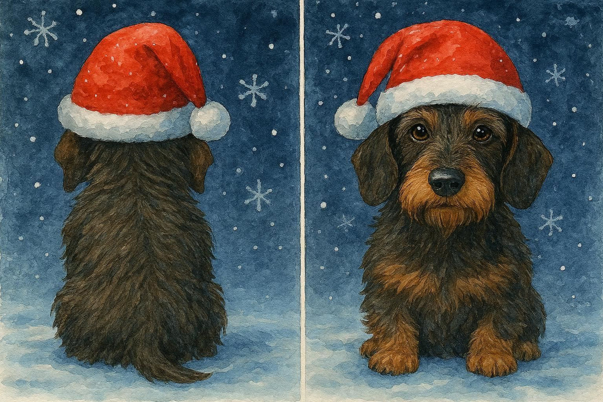 Front and back of Wire Haired Dachshund Christmas Card