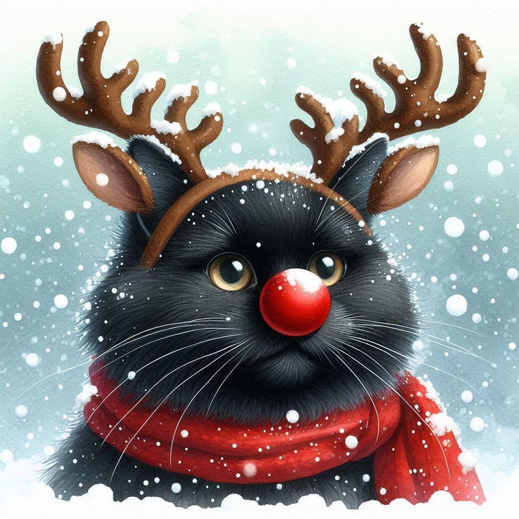 Black Cat Christmas Card