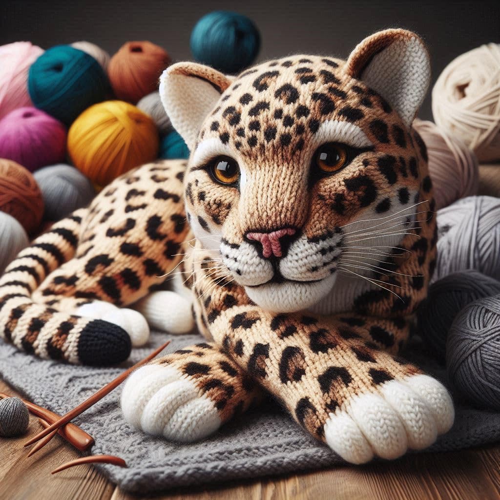 Knitted Leopard Blank Card