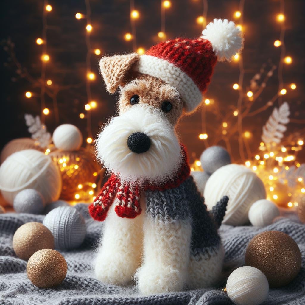Wire Fox Terrier Knitted Christmas Card