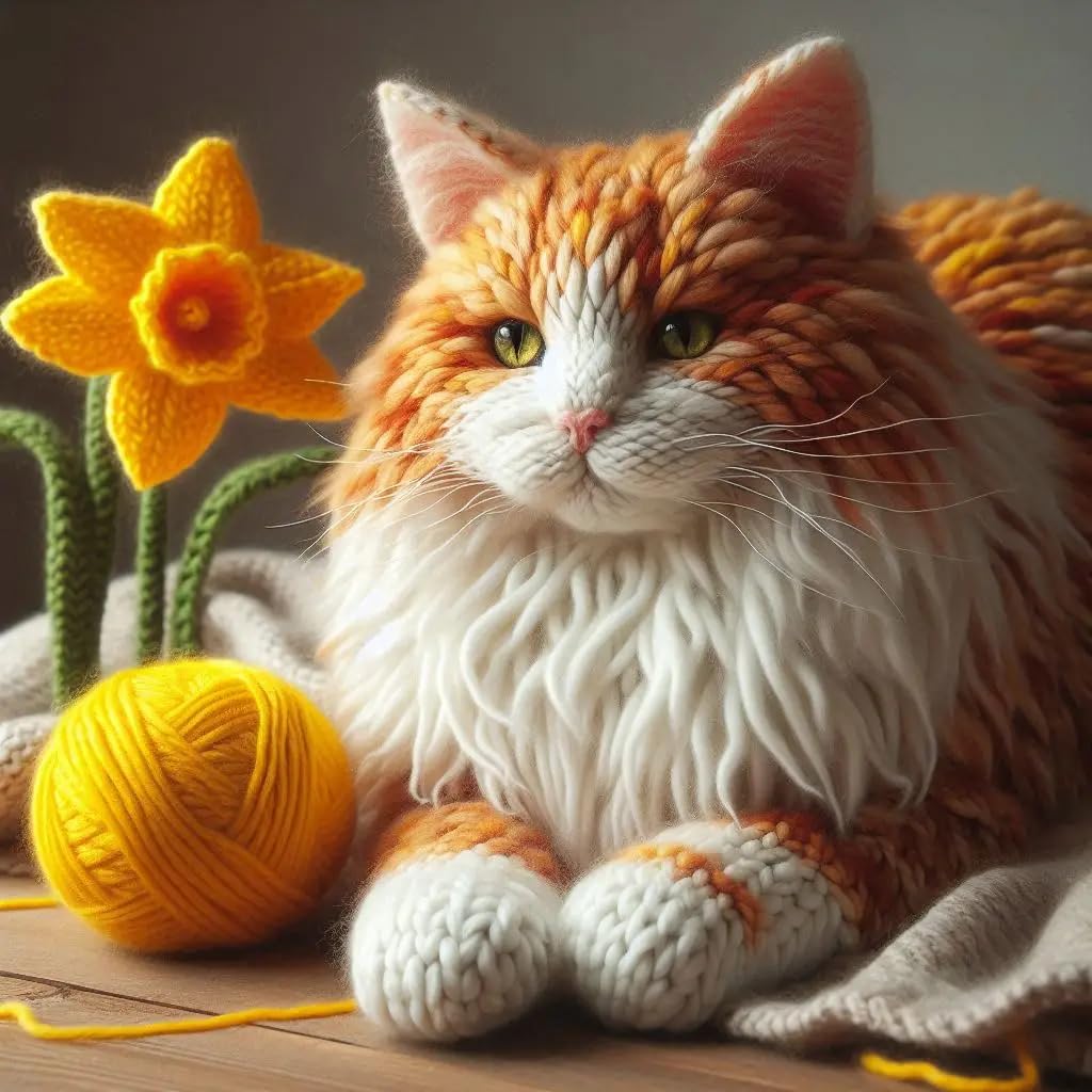 Ginger and White Cat Daffodil Card