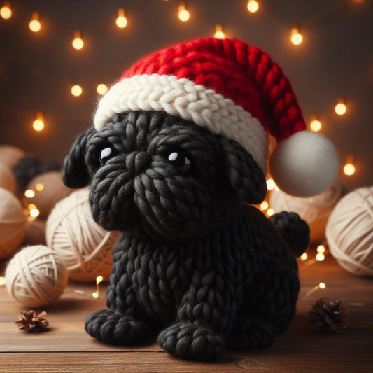 Black Pug Knitted Christmas Card