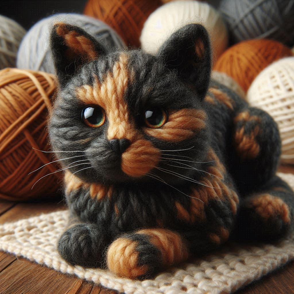 Knitted Tortoiseshell Cat Blank Card