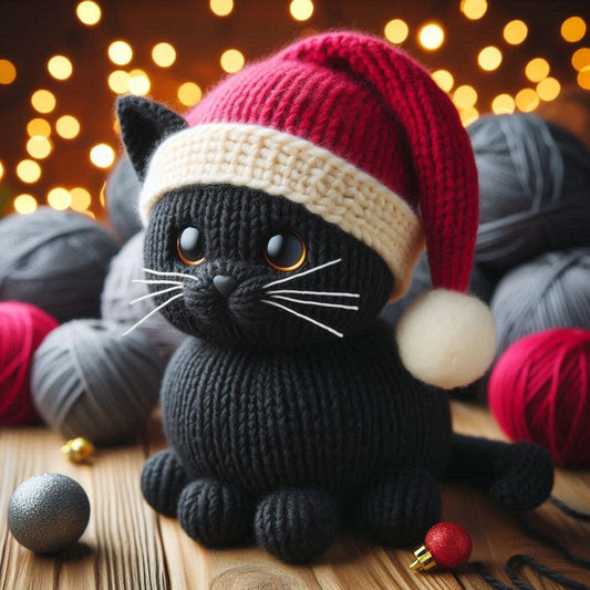 Pack of Black Cat Knitted Christmas Cards