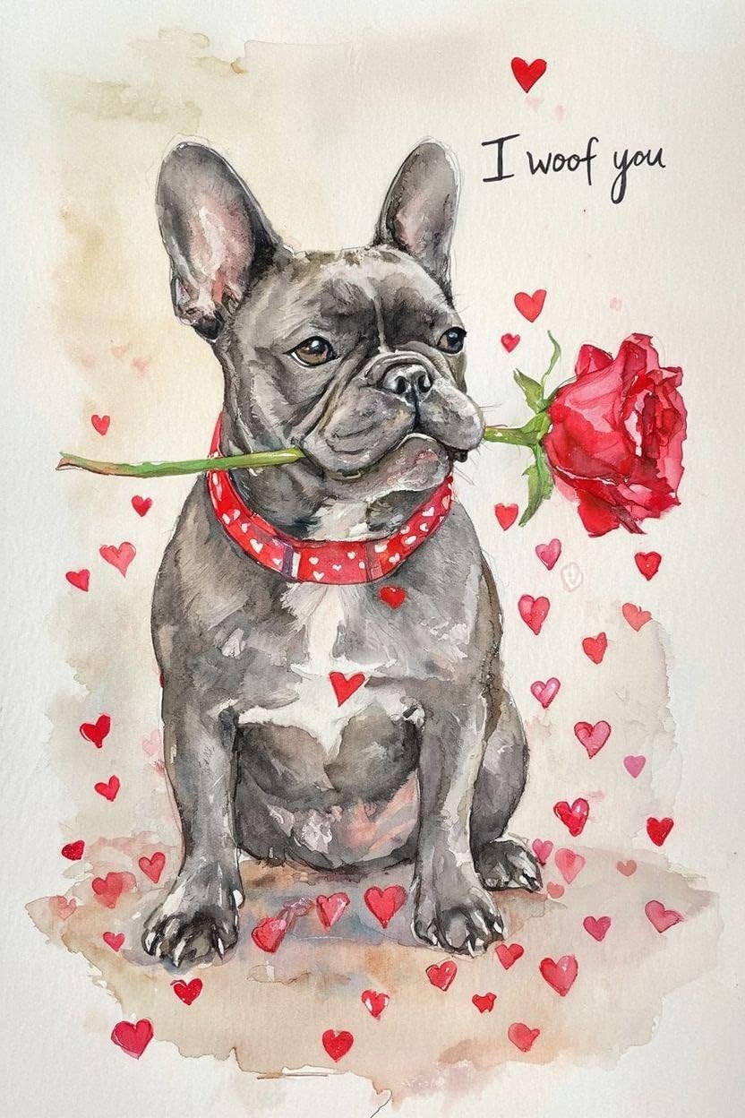 Grey Frenchie Valentine Card