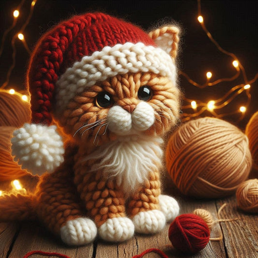 Ginger Cat Knitted Christmas Card