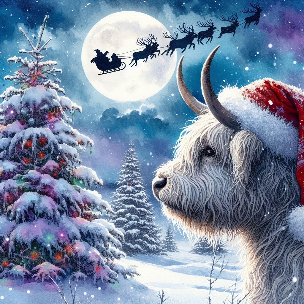 Highland Cow Knitted Christmas Card