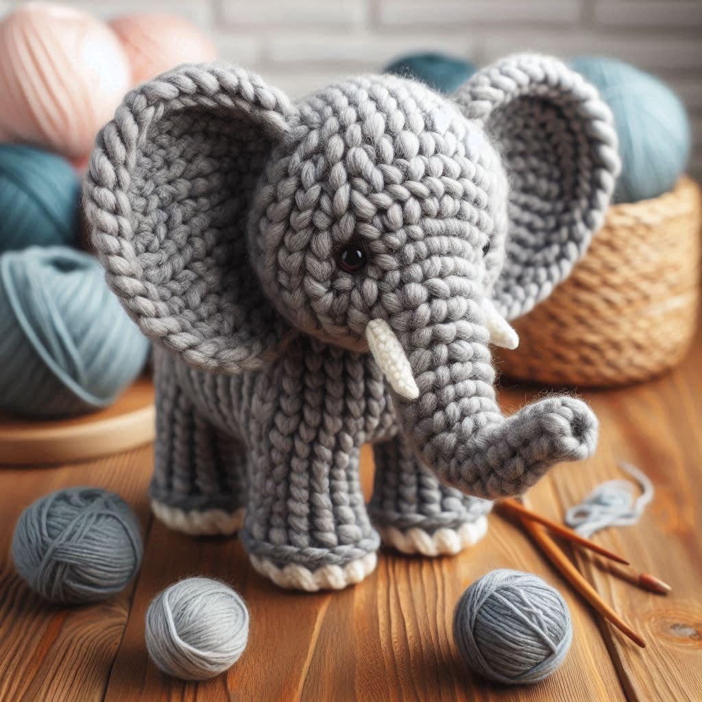 Knitted Elephant Blank Card