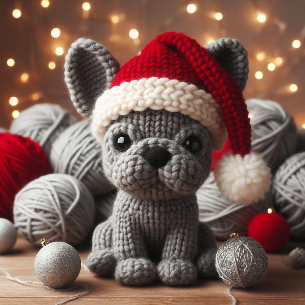 Knitted Frenchie Christmas Card