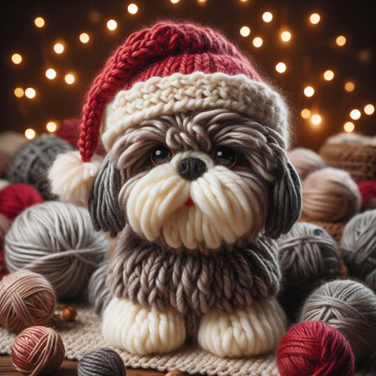 Shih Tzu Knitted Christmas Card