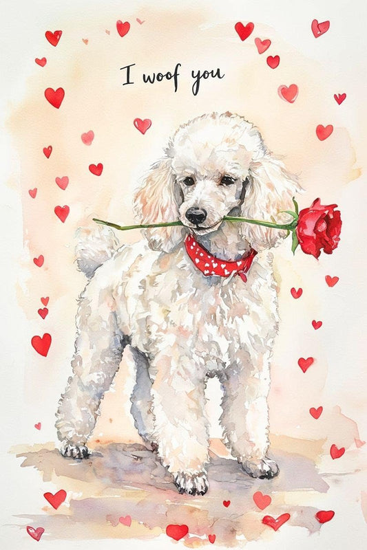 White Poodle Valentine Card