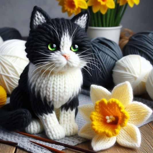 Black and White Cat Daffodil Card