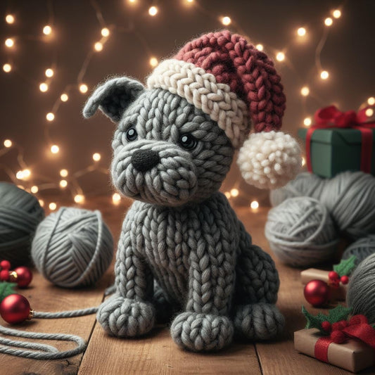 Knitted Staffordshire Terrier Christmas Card