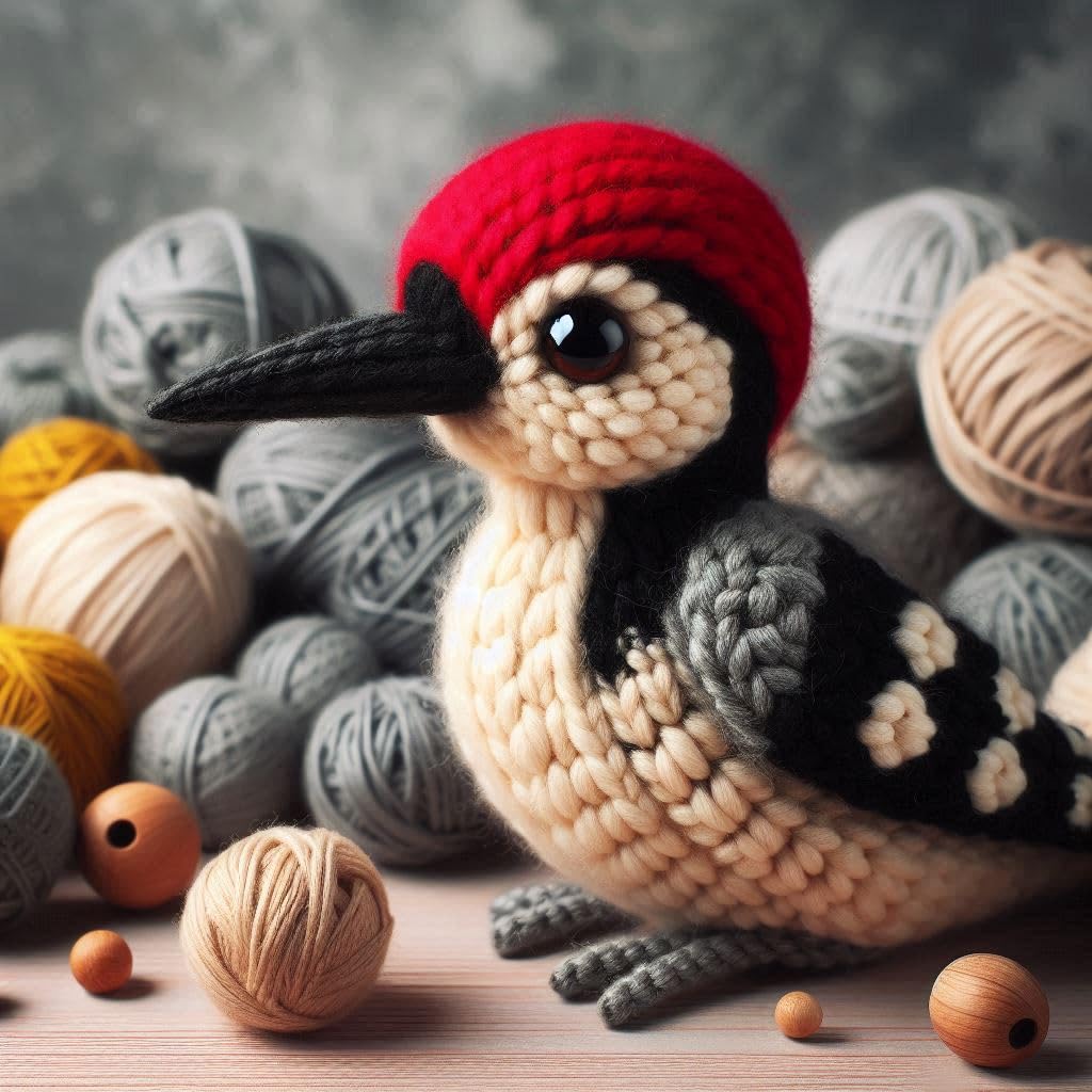 Knitted Woodpecker Blank Card