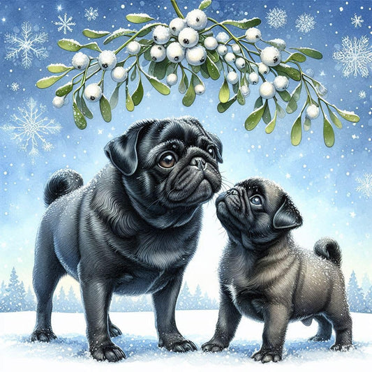 Black Pug Christmas Card