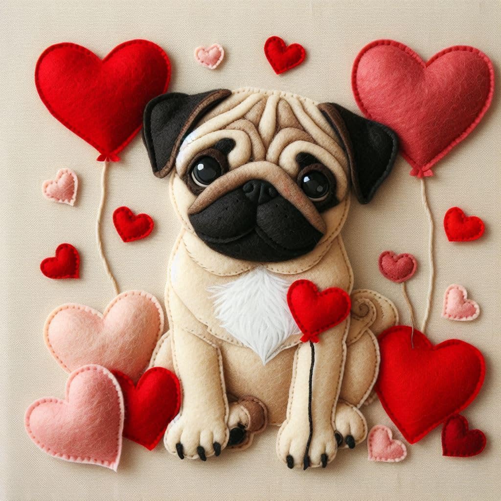 Pug Felt Birthday Card