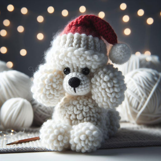 White Poodle Knitted Christmas Card