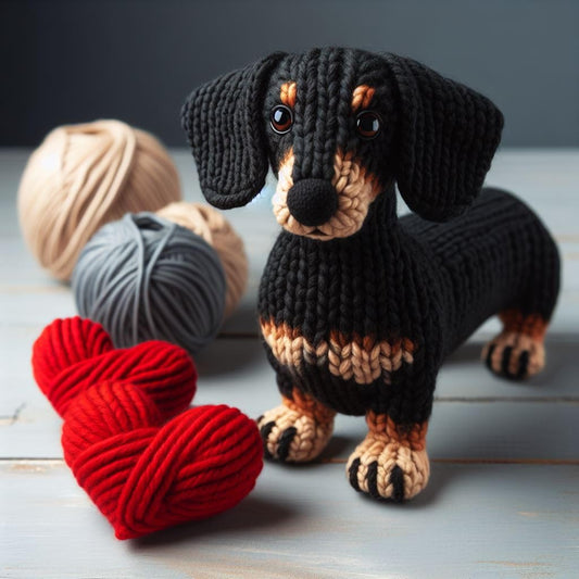 Knitted Dachshund Valentine Card
