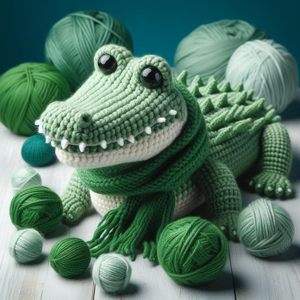Knitted Crocodile Blank Card