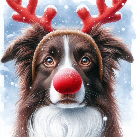 Chocolate Border Collie Christmas Card